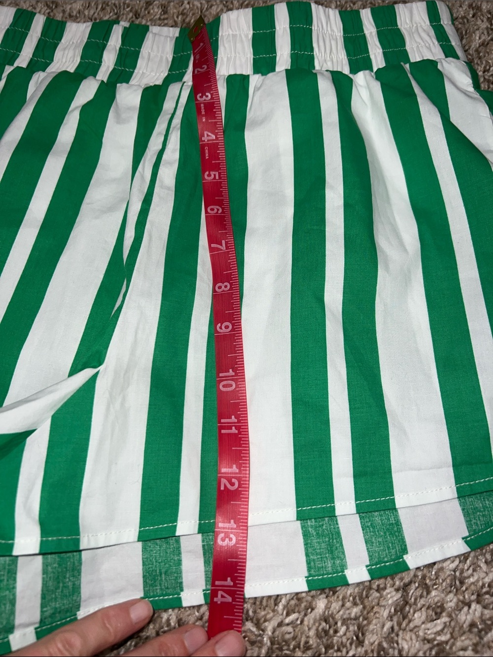 Show Me Your MuMu Green & White Vertical Stripe High-Waist Cotton Pull On Shorts - Picture 16 of 16